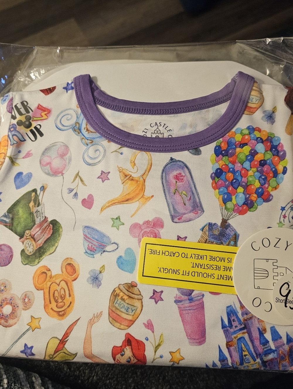 Disney Character Print Short Sleeve Top, Long Pants